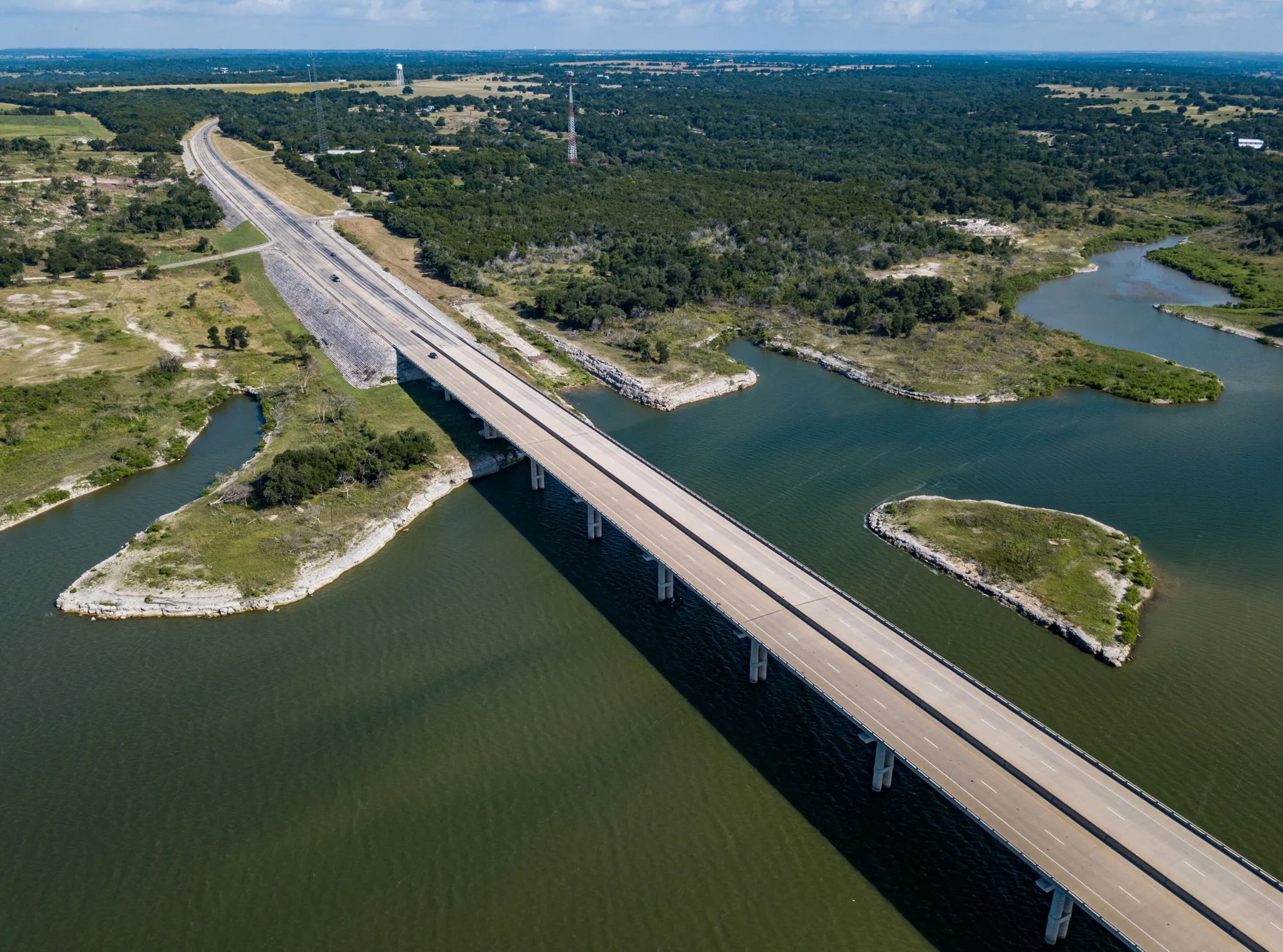 Highway bridge over the lake near Killeen, Texas